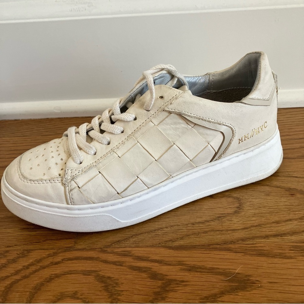 MIZ MOOZ Women's Ivory Leather Lace-Up Waffle Sneaker Shoe EU Size 37 US 6.5 / 7